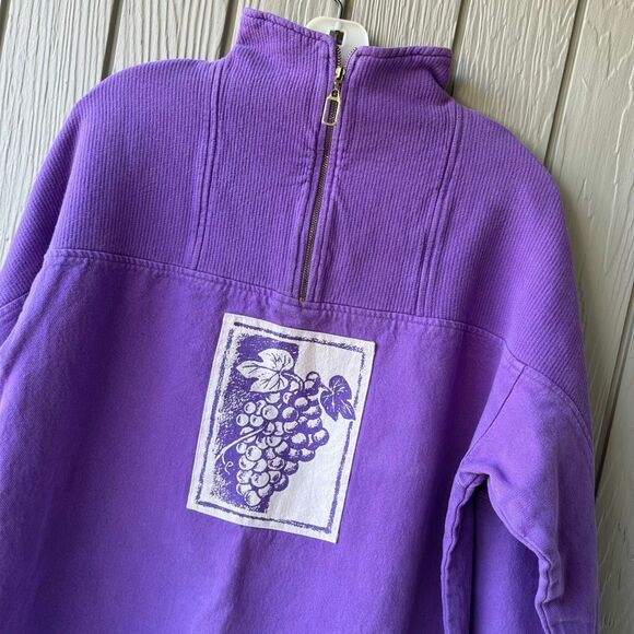 VTG 1984 Coldwater Creek Quarter Zip Pullover Grapes Patch Made USA - Picture 3 of 9